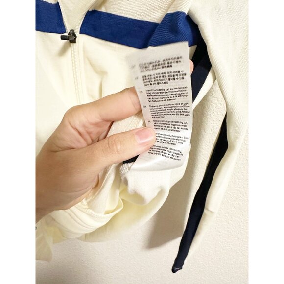 We Norwegians Womens Ski Full Zip Hoodie Wool Blend Cream Red Blue Stripes Small - Picture 4 of 9